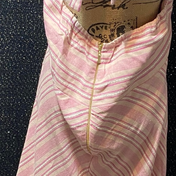 NWOT VENUS PINK/WHITE LINEN STRIPPED HALTER MAXI DRESS - Picture 4 of 10